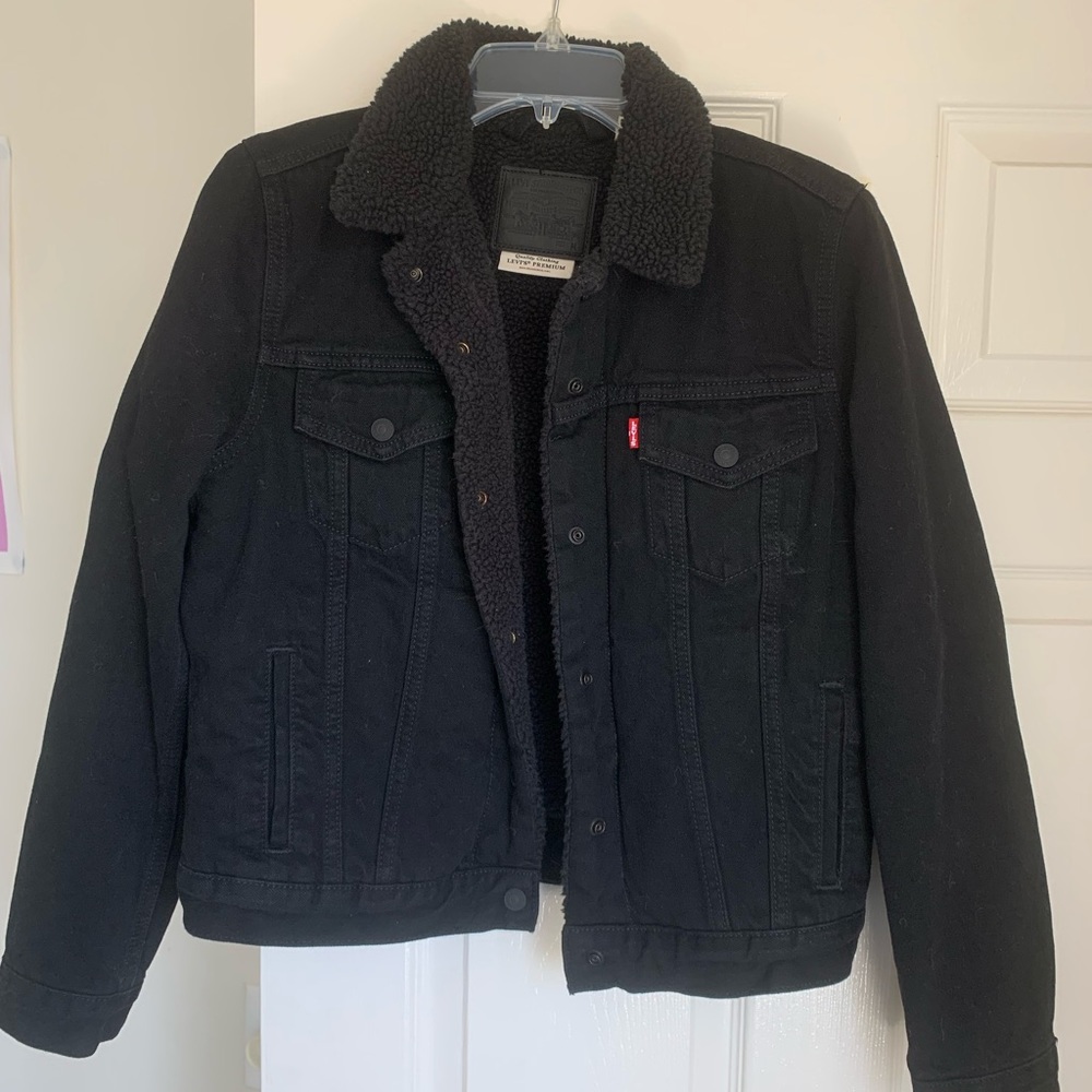 Levi’s Black Jean Jacket! Wool Interior - image 1